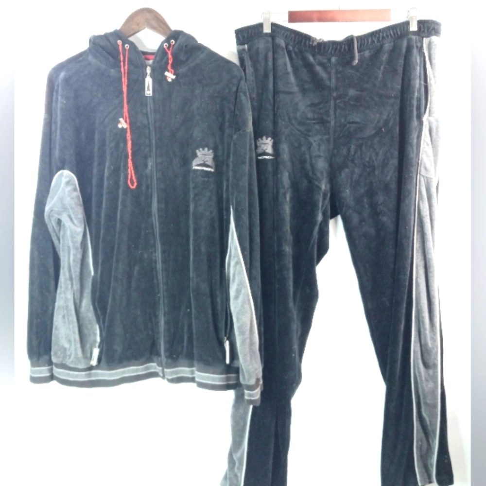 MICROS Active L Mens Velour Hoodie Track Suit Royal Velvet Black Gray Red